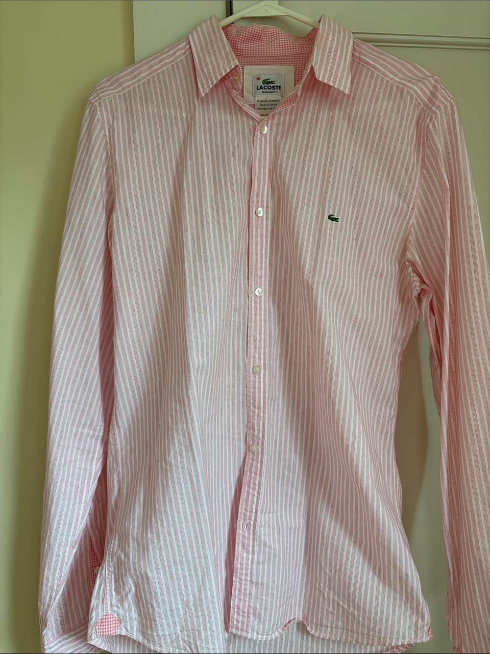 Lacoste Men’s Pink & White Striped Cotton Button-Down Shirt